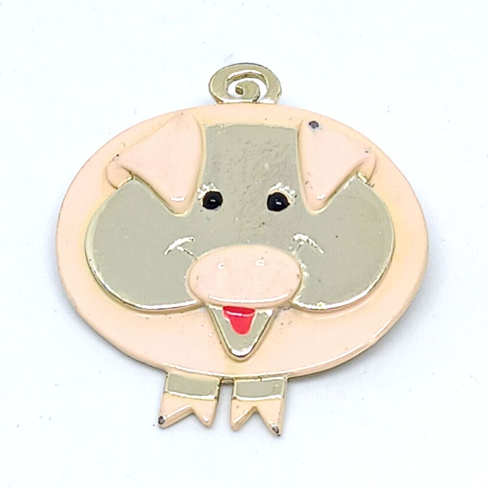 Vintage Brooch Pig Piggy Pink Happy Lapel Pin Silver Tone Marked Case Animal  2"